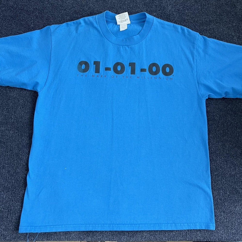 Vintage Y2K Lee Sport 01-01-00 Shirt Mens XL Blue Millennium Graphic Tee T-Shirt
